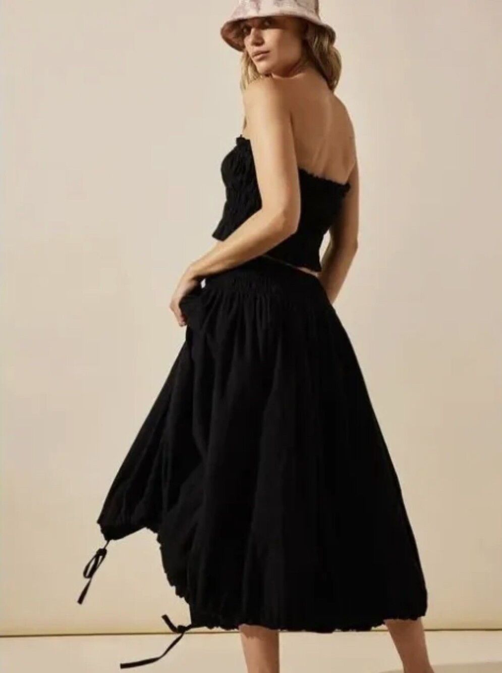 Free People Midi Skirt Set Free est All The Things Cotton Smock Black Small New